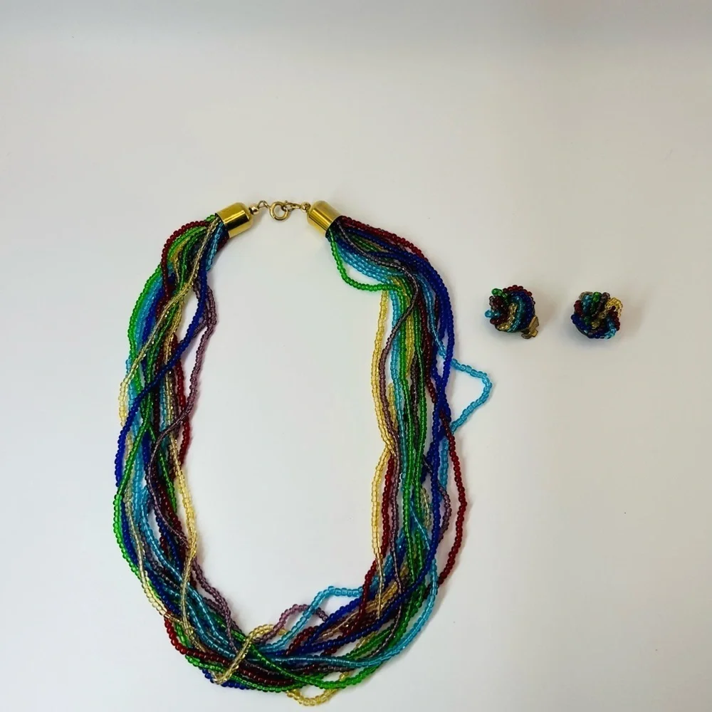Elegant Multicolor Beaded Necklace and Earring Set